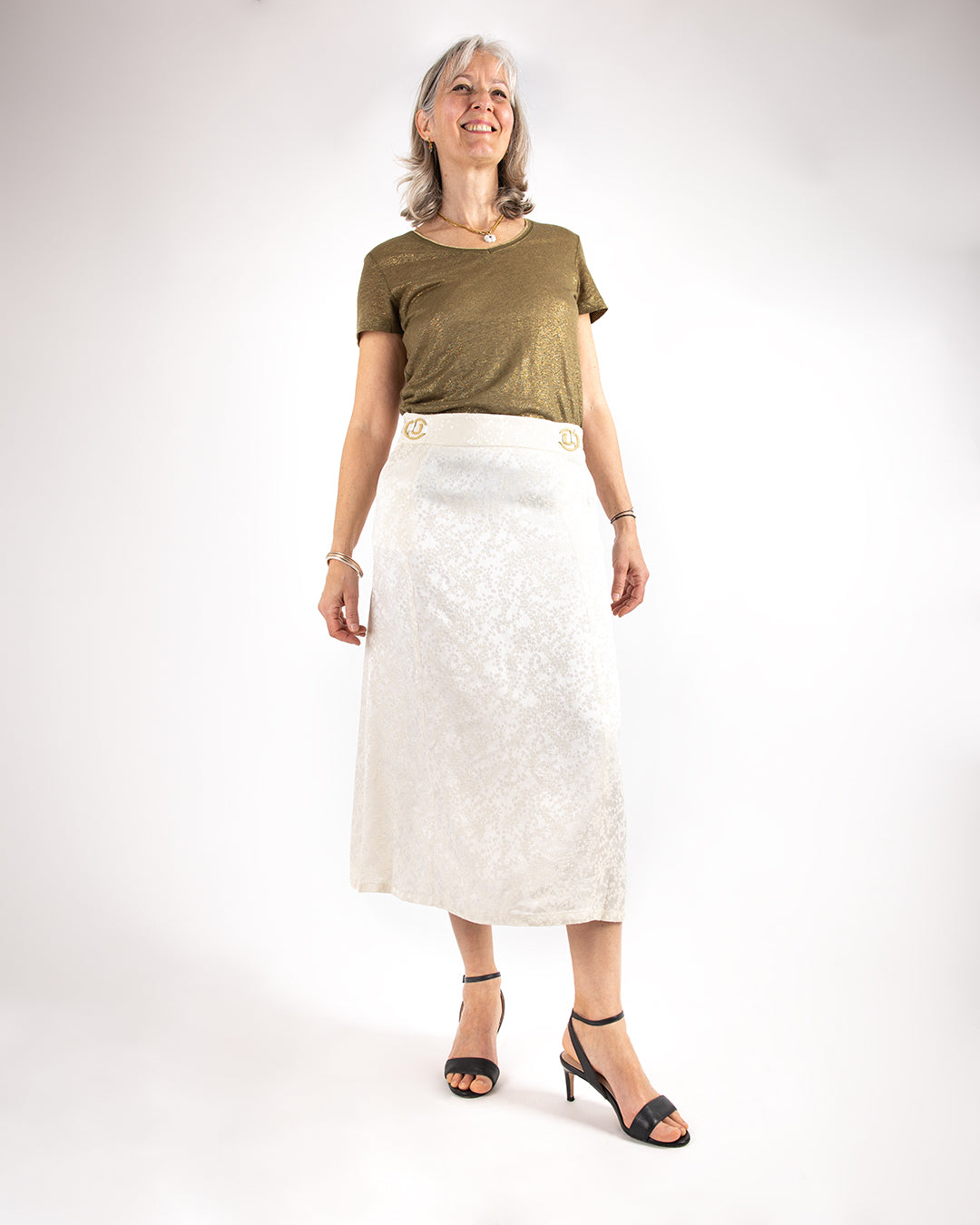 Jupe ASUR Flora blanc ivoire ajustable avec poches en tissus upcyclé