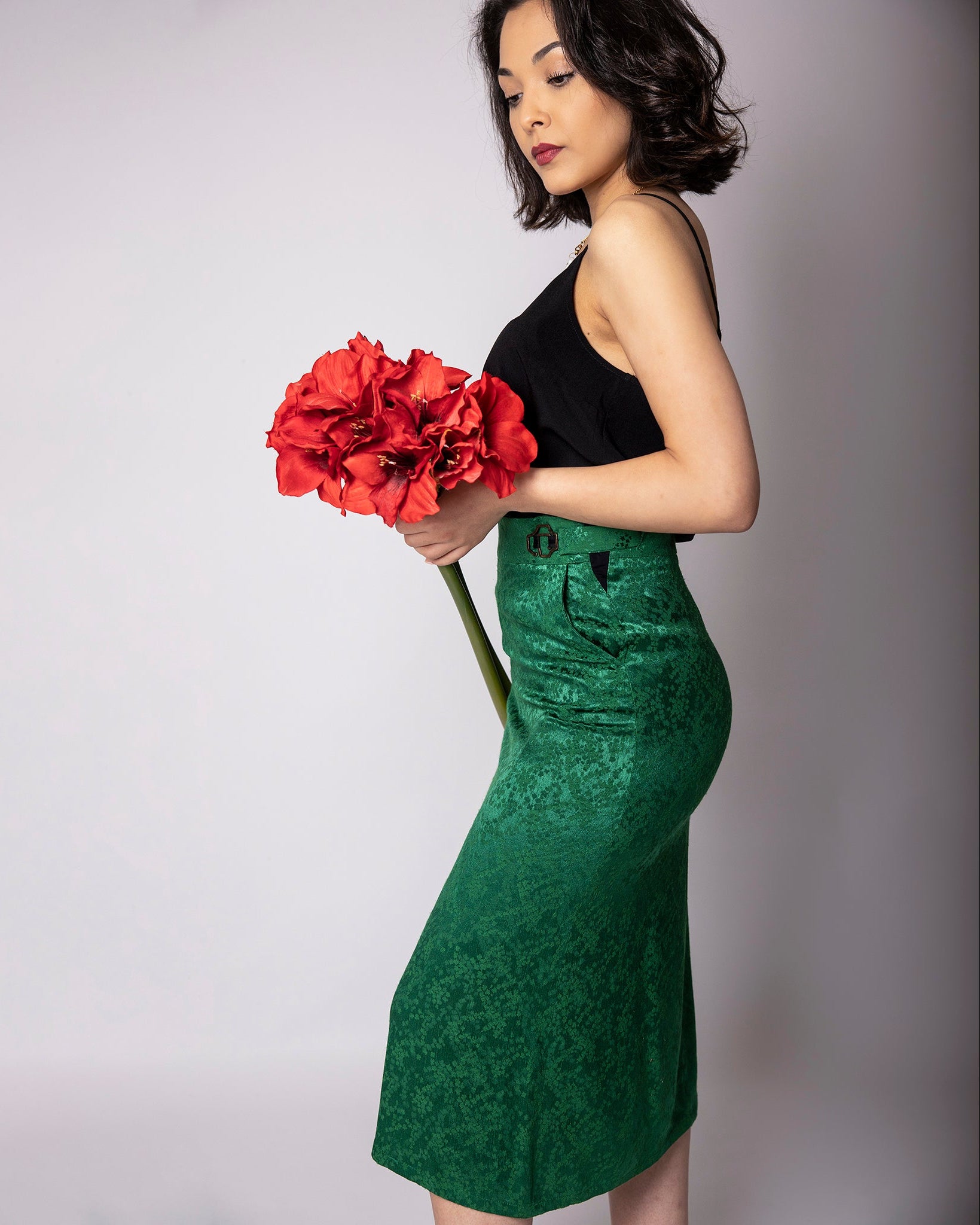 Jupe ASUR Flora verte ajustable avec poches en tissu upcyclé