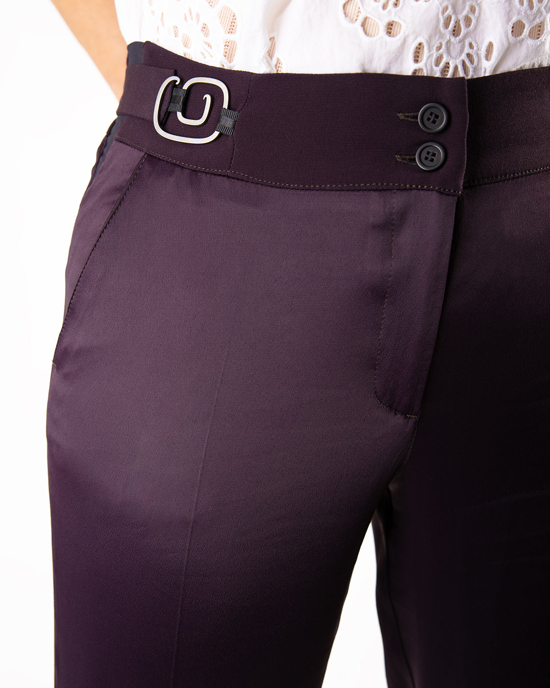 Pantalon ASUR Carmen aubergine violet coupe large droite ajustable confortable