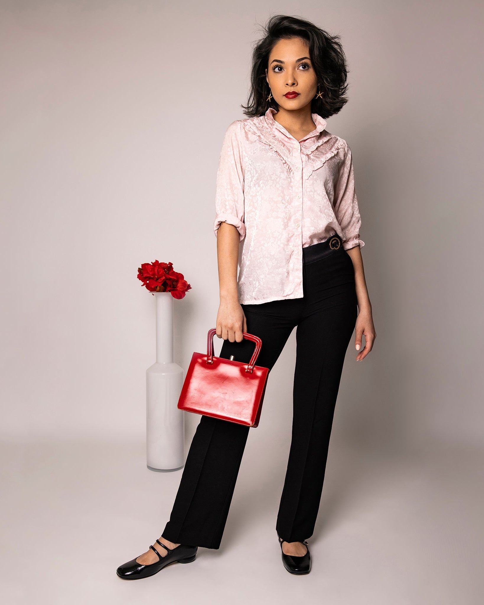 Pantalon ASUR Carmen noir coupe large droite ajustable confortable