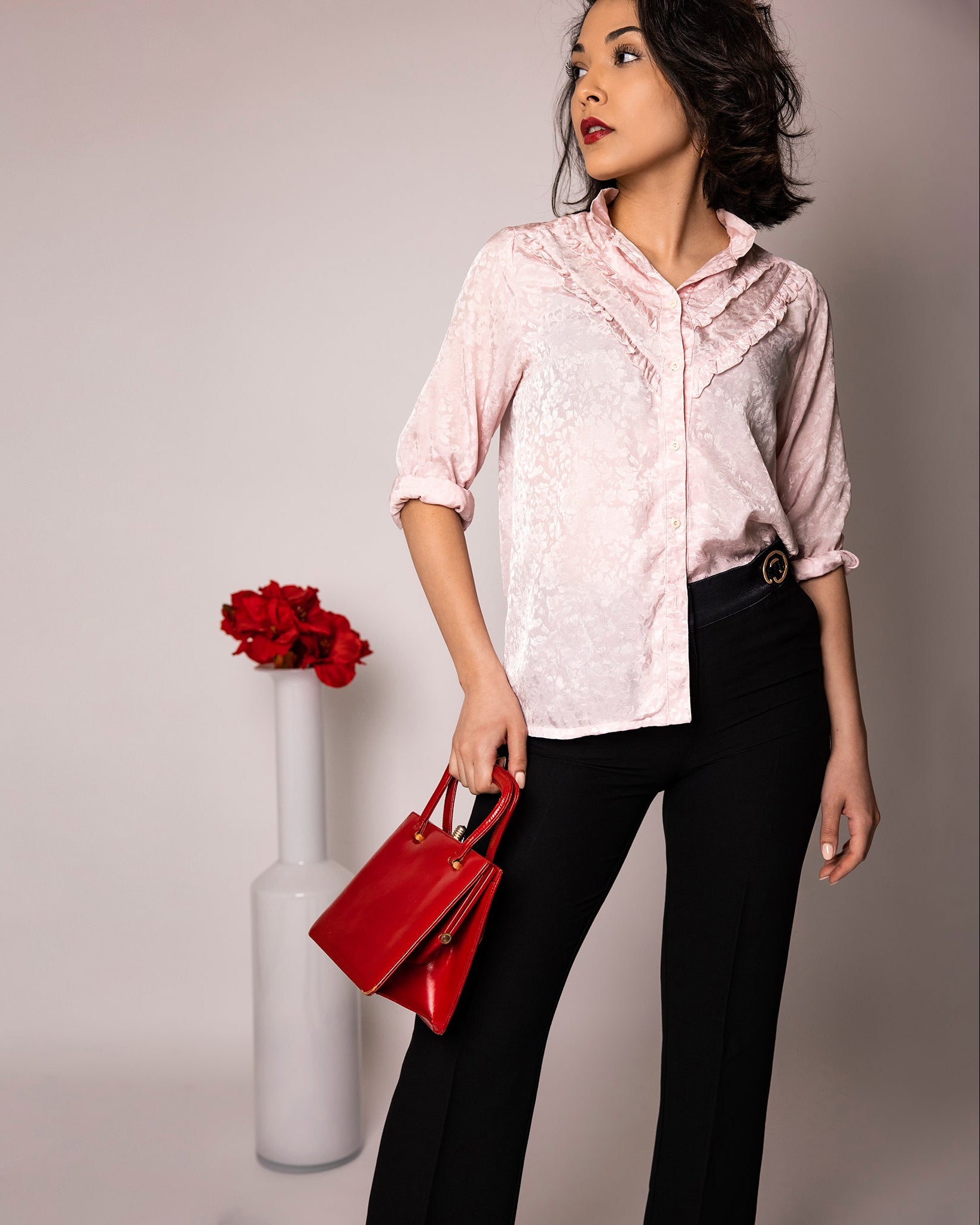 Pantalon ASUR Carmen noir coupe large droite ajustable confortable