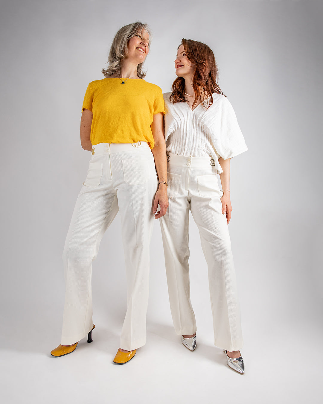 Pantalon ASUR Carmen blanc ivoire large droit ajustable en tissu upcyclé