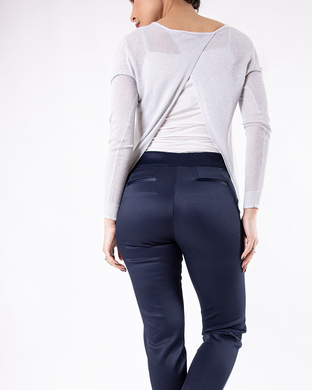 Pantalon ASUR Cyrene bleu marine coupe cigarette ajustable