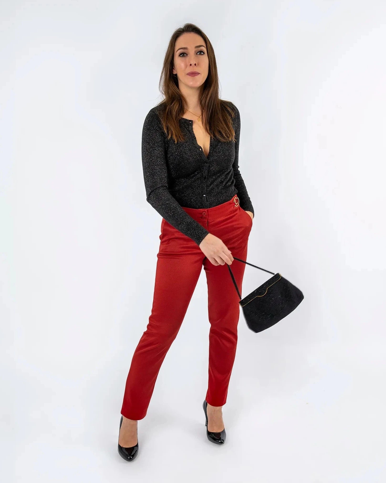 Pantalon ASUR Cyrene rouge grenat coupe cigarette ajustable confortable
