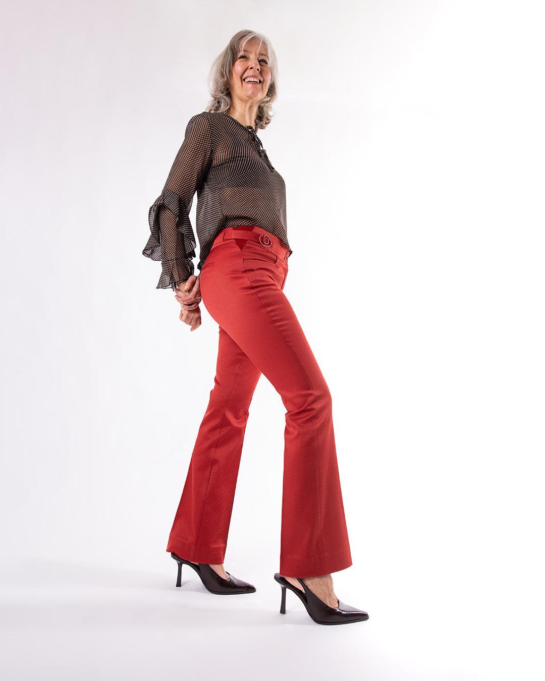 Pantalon Freyja ASUR rouge grenat coupe flare ajustable