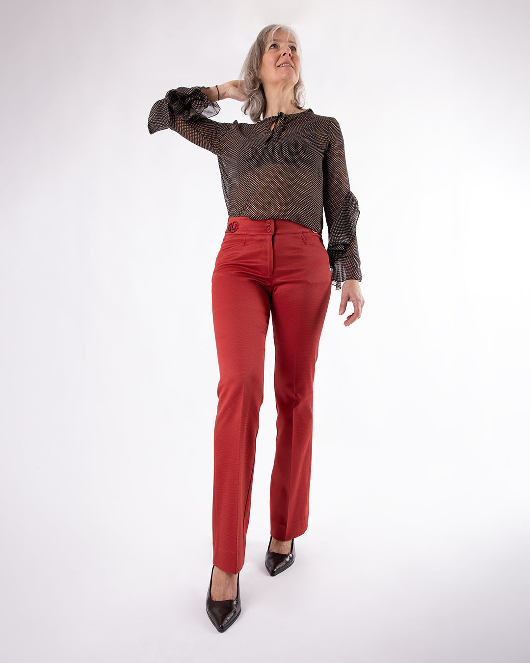 Pantalon Freyja ASUR rouge grenat coupe flare ajustable