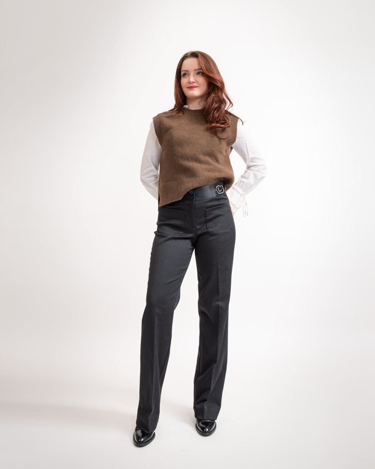 Pantalon large et droit noir éclat - CARMEN NOVA