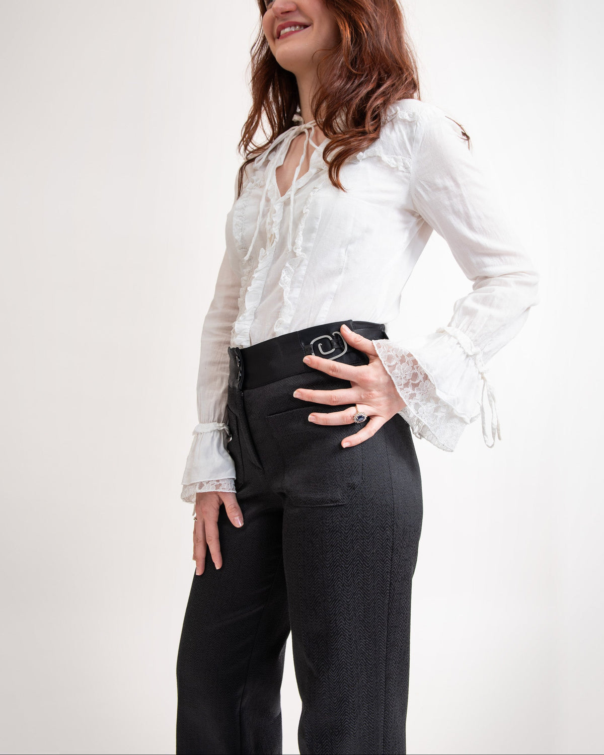 Pantalon large et droit noir éclat - CARMEN NOVA