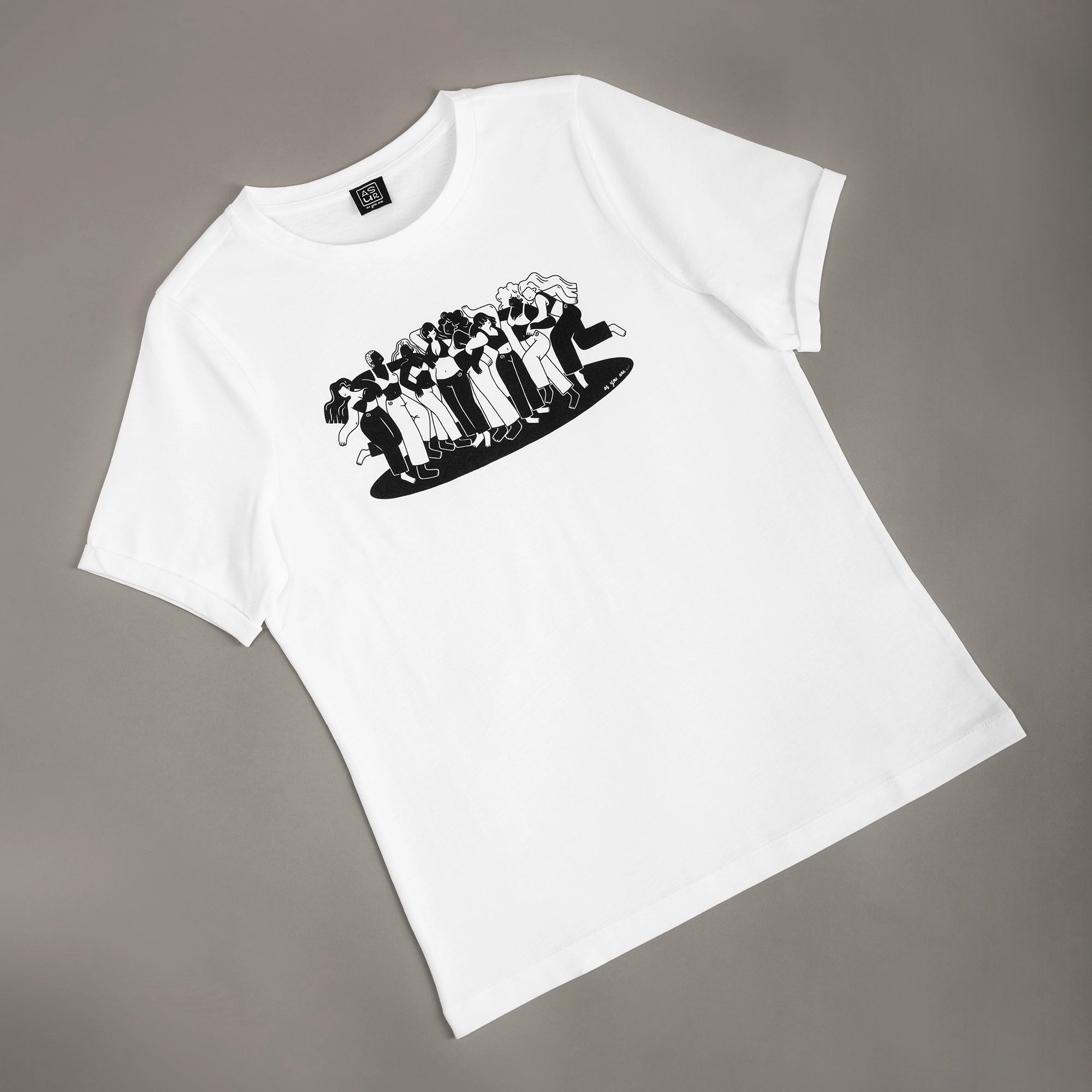 T-shit blanc en coton, illustration de Zoe Bourhis, modèle as you are de la marque ASUR.