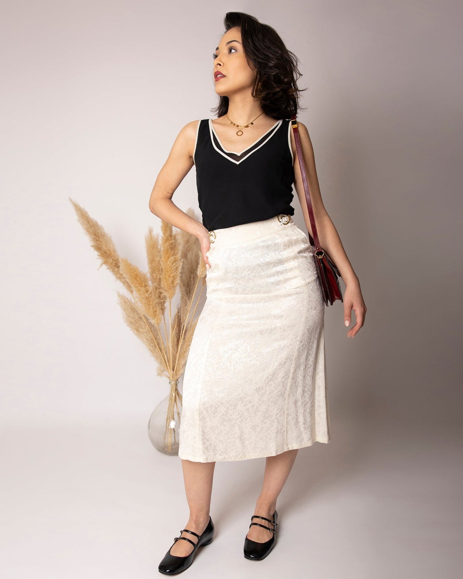 Jupe ASUR Flora blanc ivoire ajustable avec poches en tissu upcyclé
