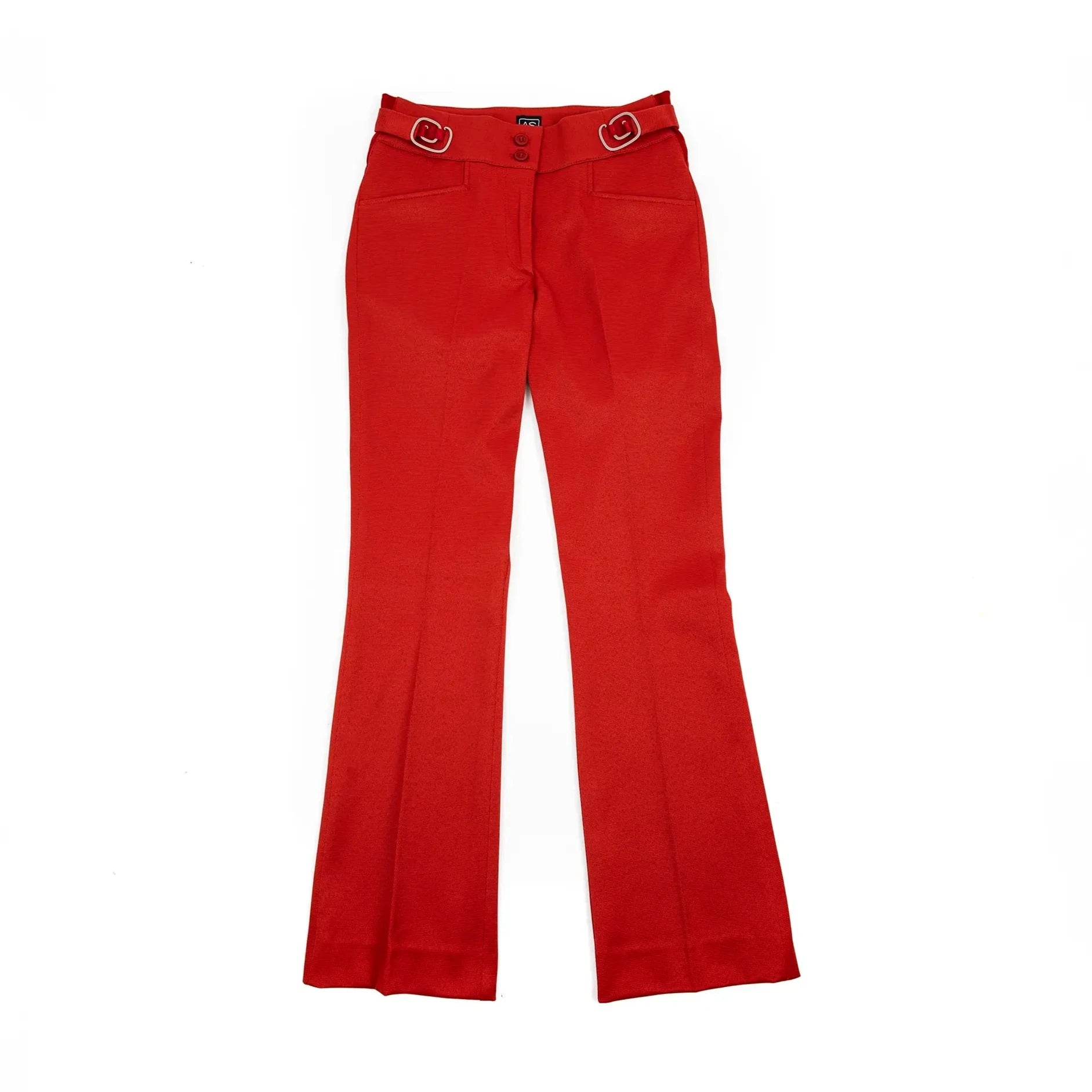 Pantalon rouge, grenat, ajustable et confortable en tissu upcyclé, coupe flare, modèle freyja de la marque ASUR
