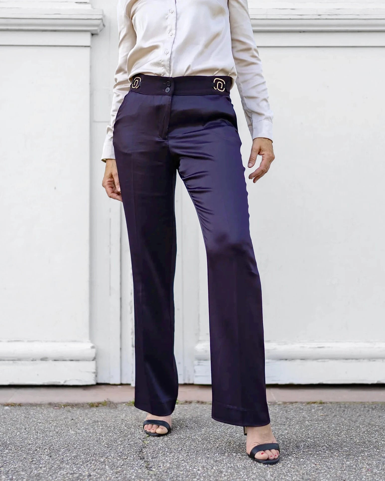 
Pantalon ASUR Carmen aubergine violet coupe large droite ajustable confortable