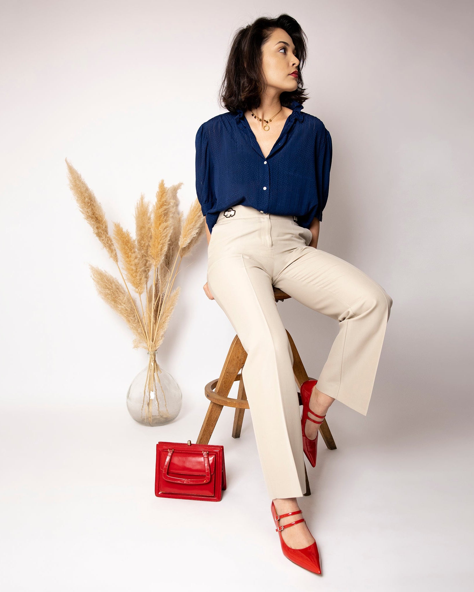 Pantalon ASUR Carmen beige coupe large confortable ajustable