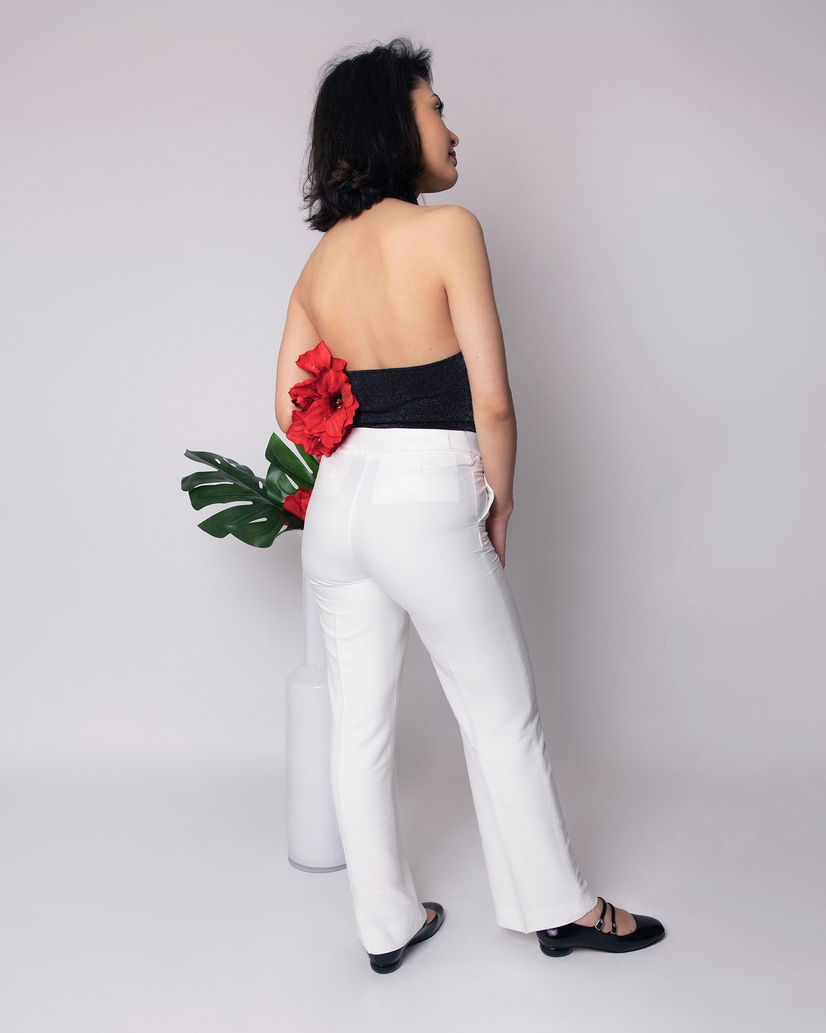 Pantalon ASUR Carmen blanc ivoire large droit ajustable en tissu upcyclé