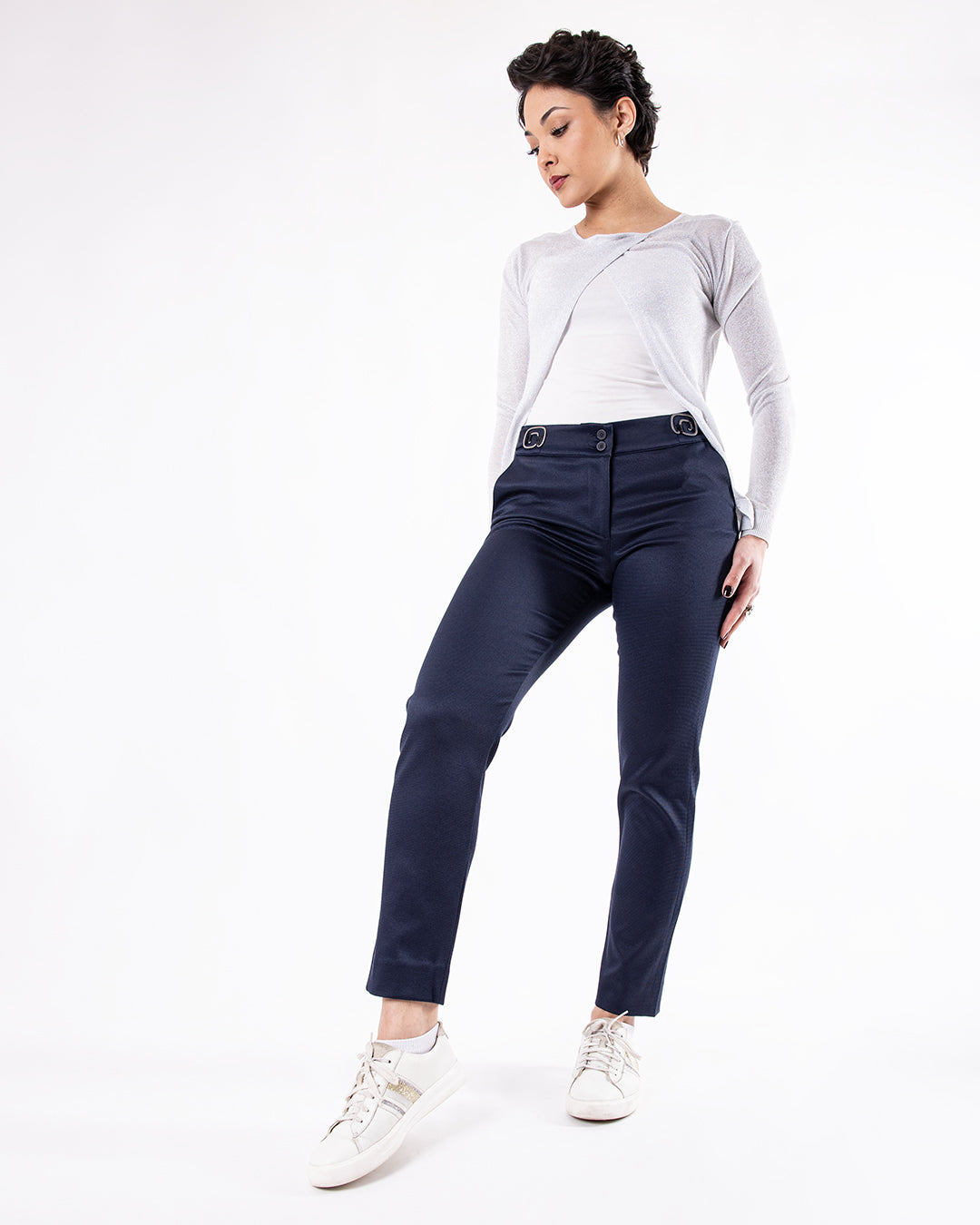 Pantalon ASUR Cyrene bleu marine coupe cigarette ajustable