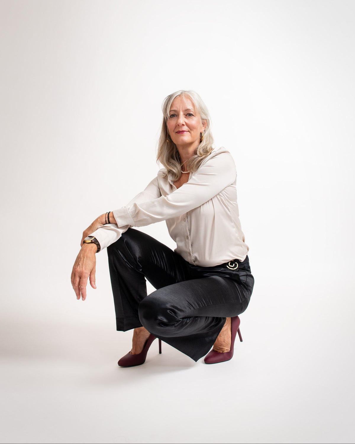Pantalon large et fluide noir satiné - CARMEN