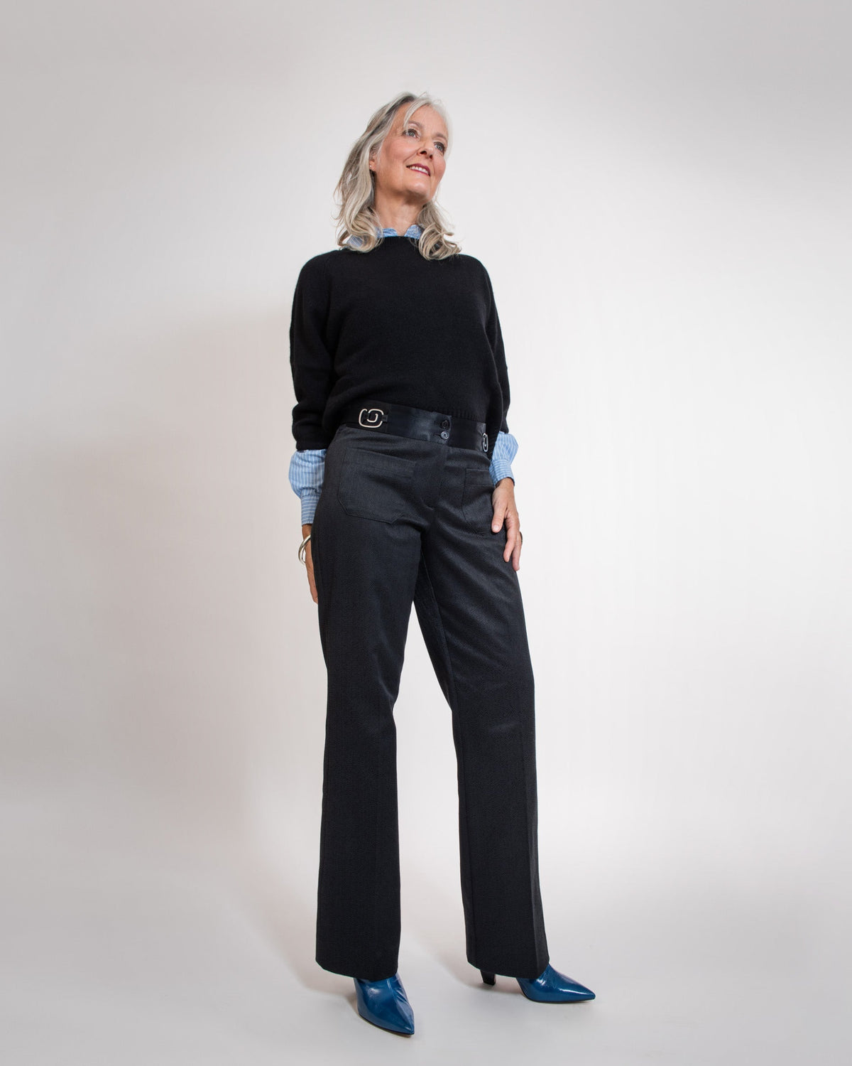 Pantalon large et droit noir éclat - CARMEN NOVA