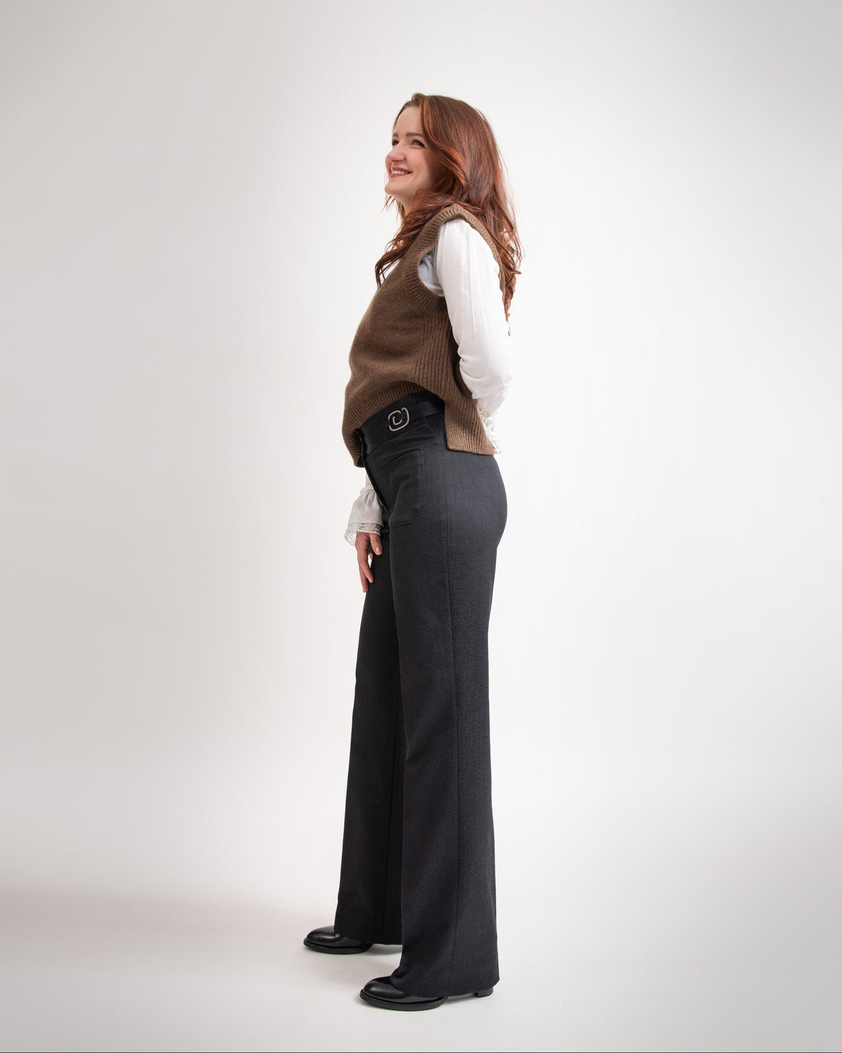 Pantalon large et droit noir éclat - CARMEN NOVA